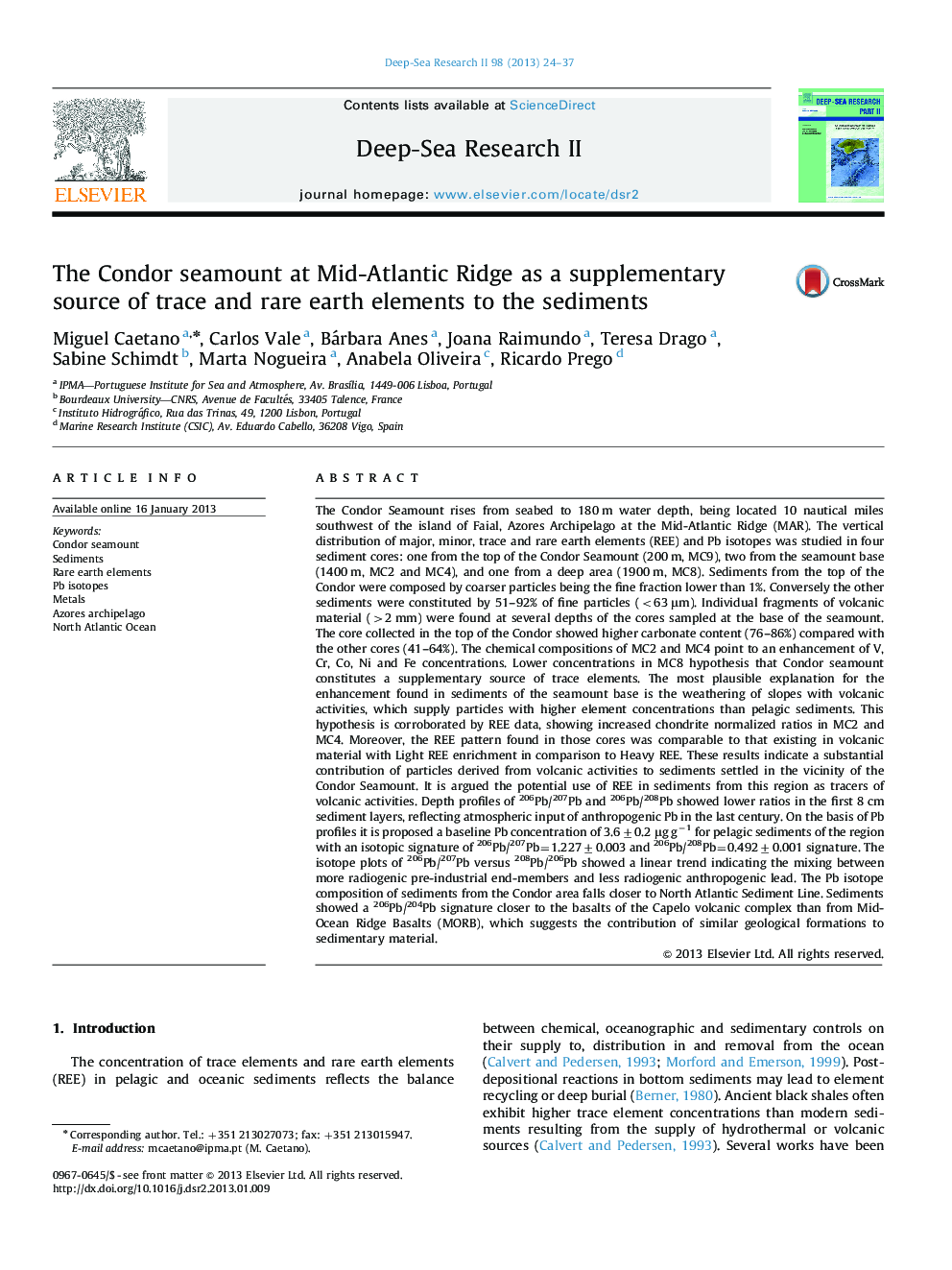 The Condor seamount at Mid-Atlantic Ridge as a supplementary source of trace and rare earth elements to the sediments