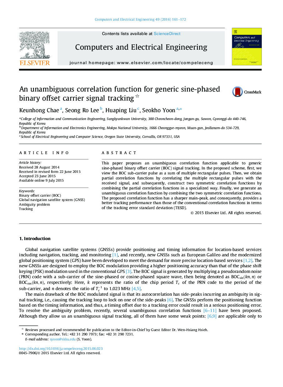 An unambiguous correlation function for generic sine-phased binary offset carrier signal tracking 