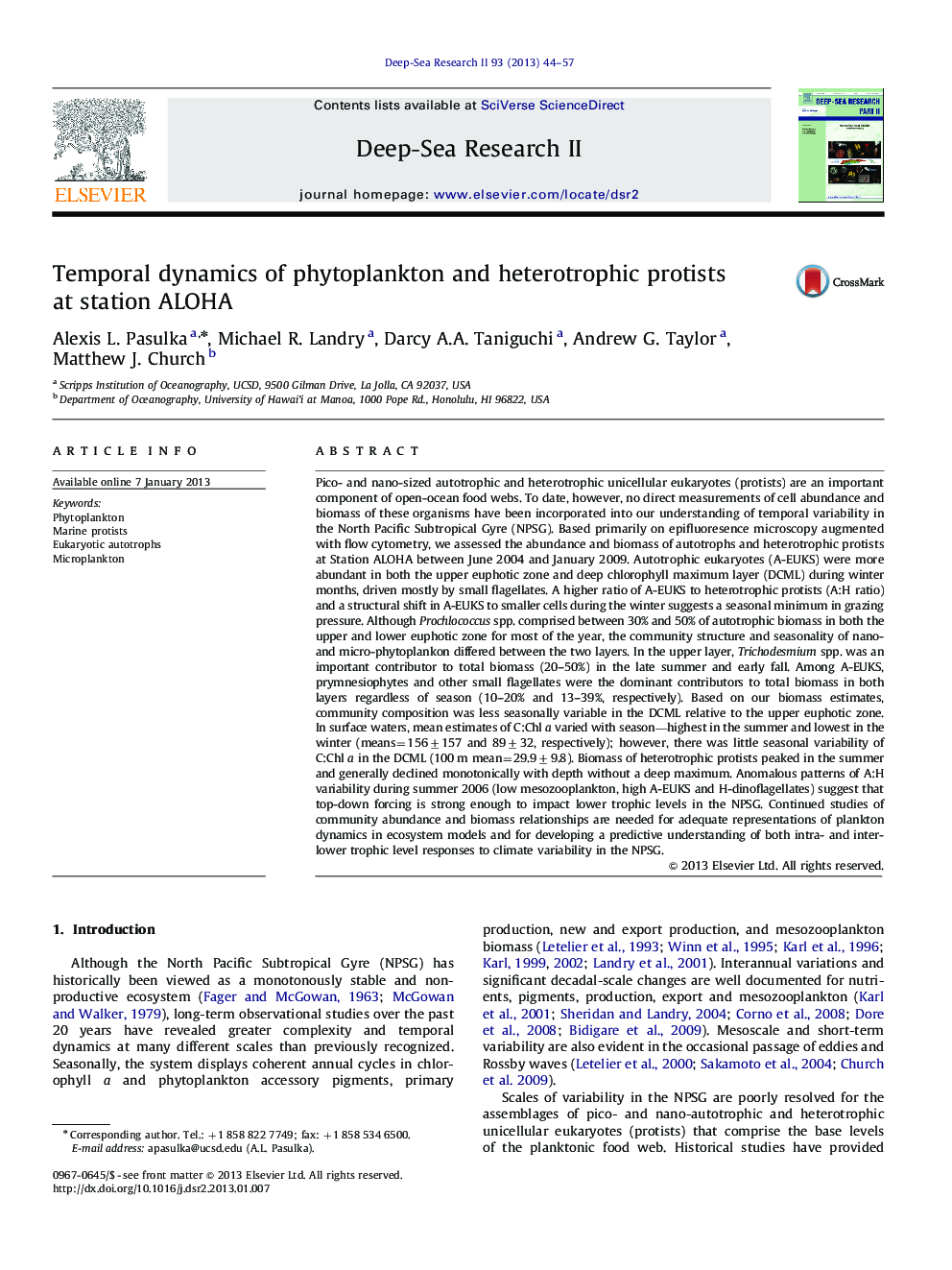 Temporal dynamics of phytoplankton and heterotrophic protists at station ALOHA