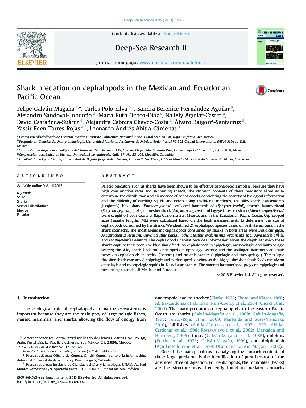 Shark predation on cephalopods in the Mexican and Ecuadorian Pacific Ocean