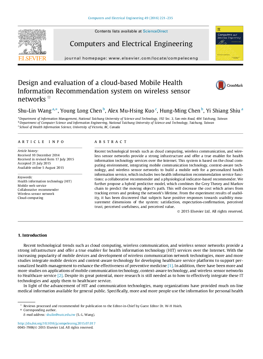 Design and evaluation of a cloud-based Mobile Health Information Recommendation system on wireless sensor networks 