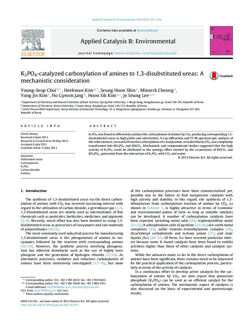 K3PO4-catalyzed carboxylation of amines to 1,3-disubstituted ureas: A mechanistic consideration