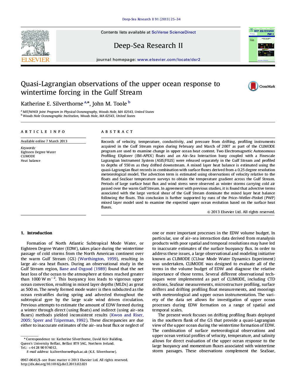 Quasi-Lagrangian observations of the upper ocean response to wintertime forcing in the Gulf Stream