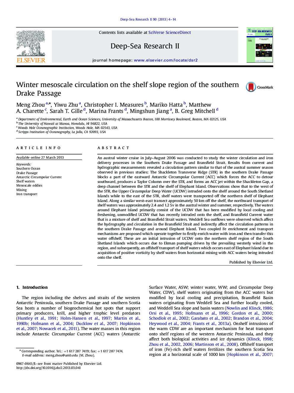 Winter mesoscale circulation on the shelf slope region of the southern Drake Passage