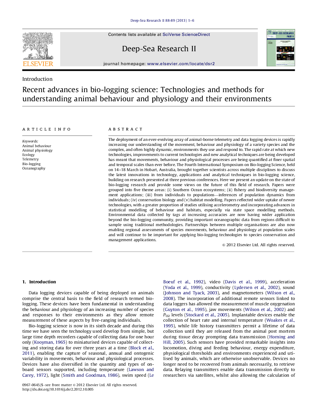 Recent advances in bio-logging science: Technologies and methods for understanding animal behaviour and physiology and their environments