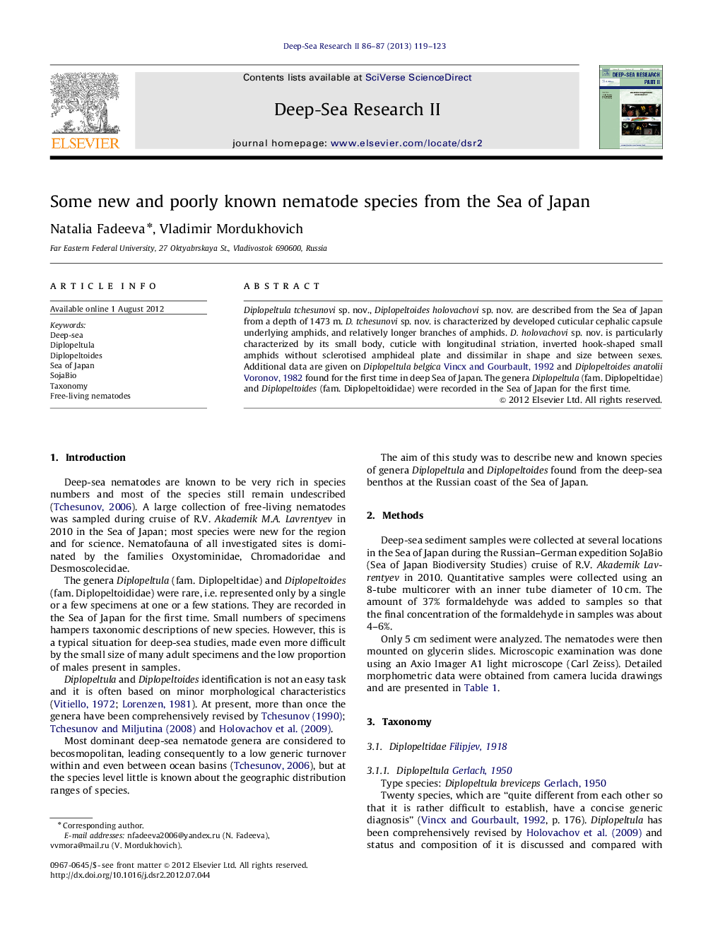 Some new and poorly known nematode species from the Sea of Japan