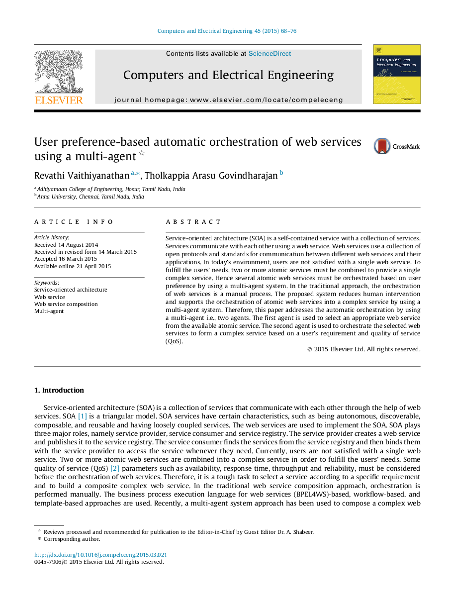 User preference-based automatic orchestration of web services using a multi-agent 