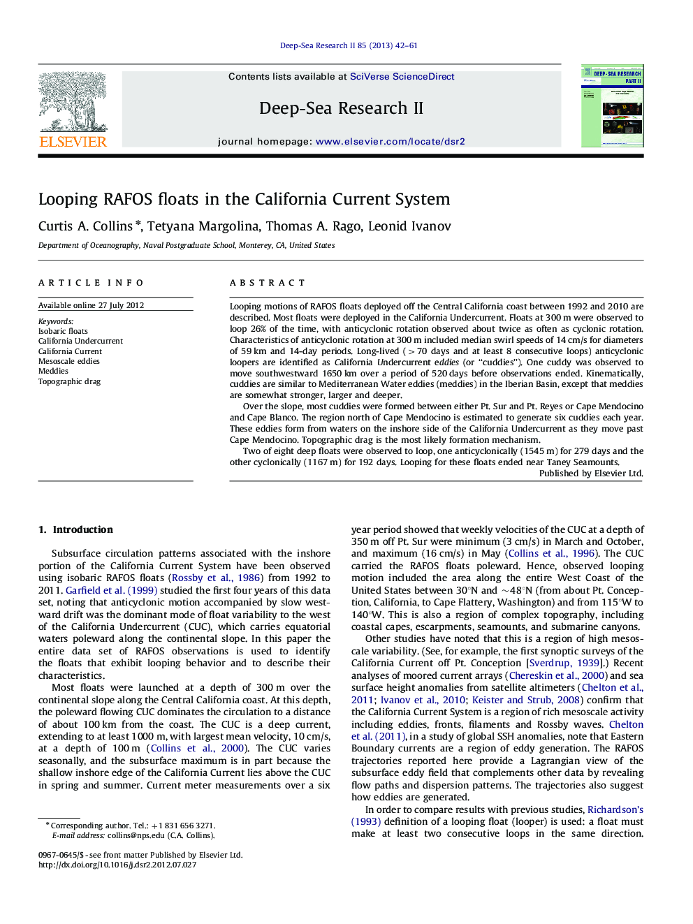 Looping RAFOS floats in the California Current System