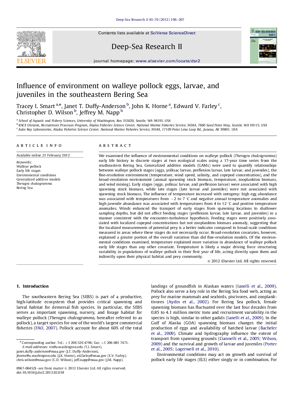 Influence of environment on walleye pollock eggs, larvae, and juveniles in the southeastern Bering Sea