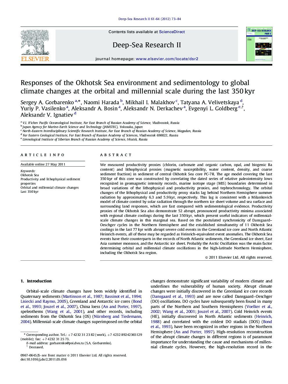 Responses of the Okhotsk Sea environment and sedimentology to global climate changes at the orbital and millennial scale during the last 350 kyr