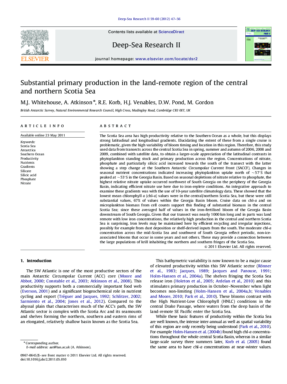 Substantial primary production in the land-remote region of the central and northern Scotia Sea