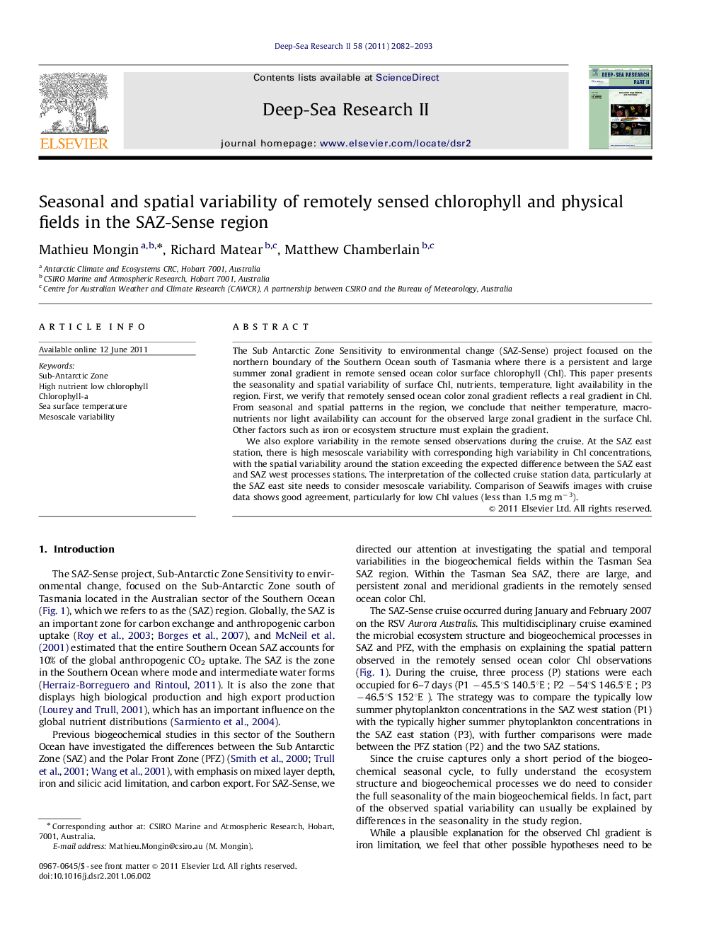 Seasonal and spatial variability of remotely sensed chlorophyll and physical fields in the SAZ-Sense region