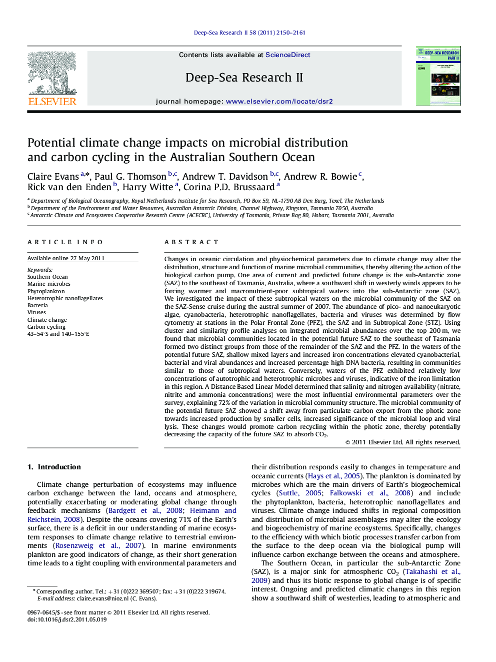 Potential climate change impacts on microbial distribution and carbon cycling in the Australian Southern Ocean