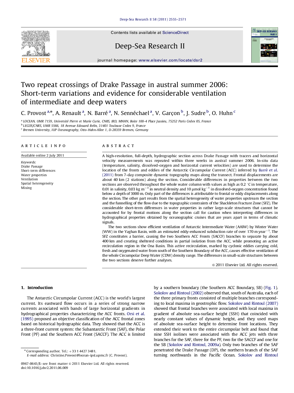 Two repeat crossings of Drake Passage in austral summer 2006: Short-term variations and evidence for considerable ventilation of intermediate and deep waters