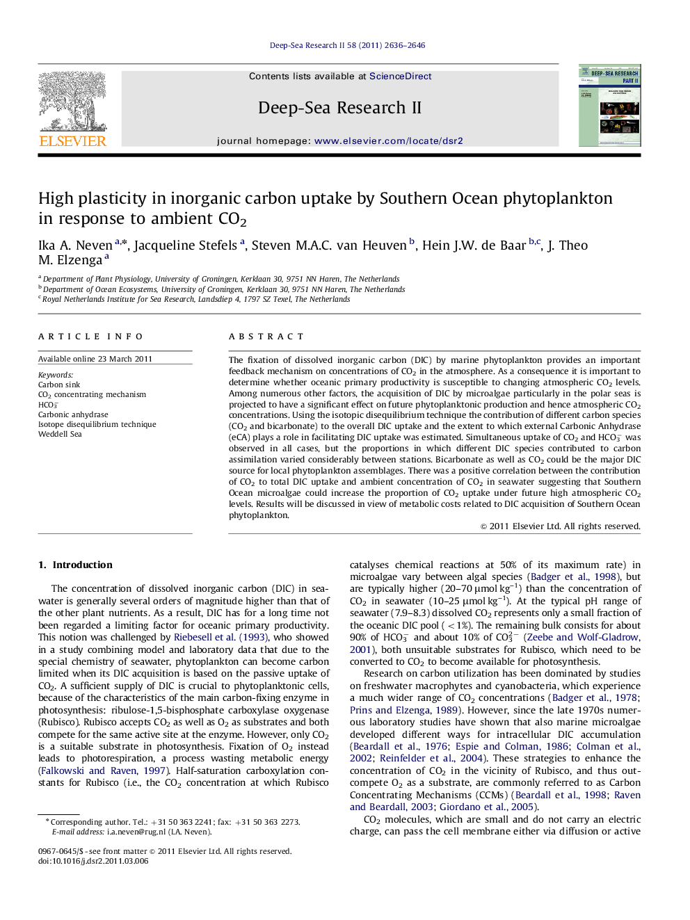 High plasticity in inorganic carbon uptake by Southern Ocean phytoplankton in response to ambient CO2