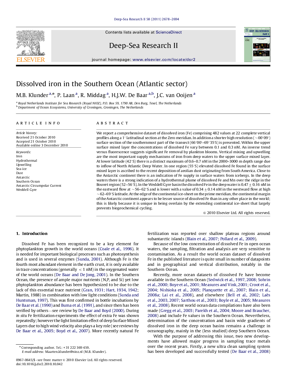 Dissolved iron in the Southern Ocean (Atlantic sector)