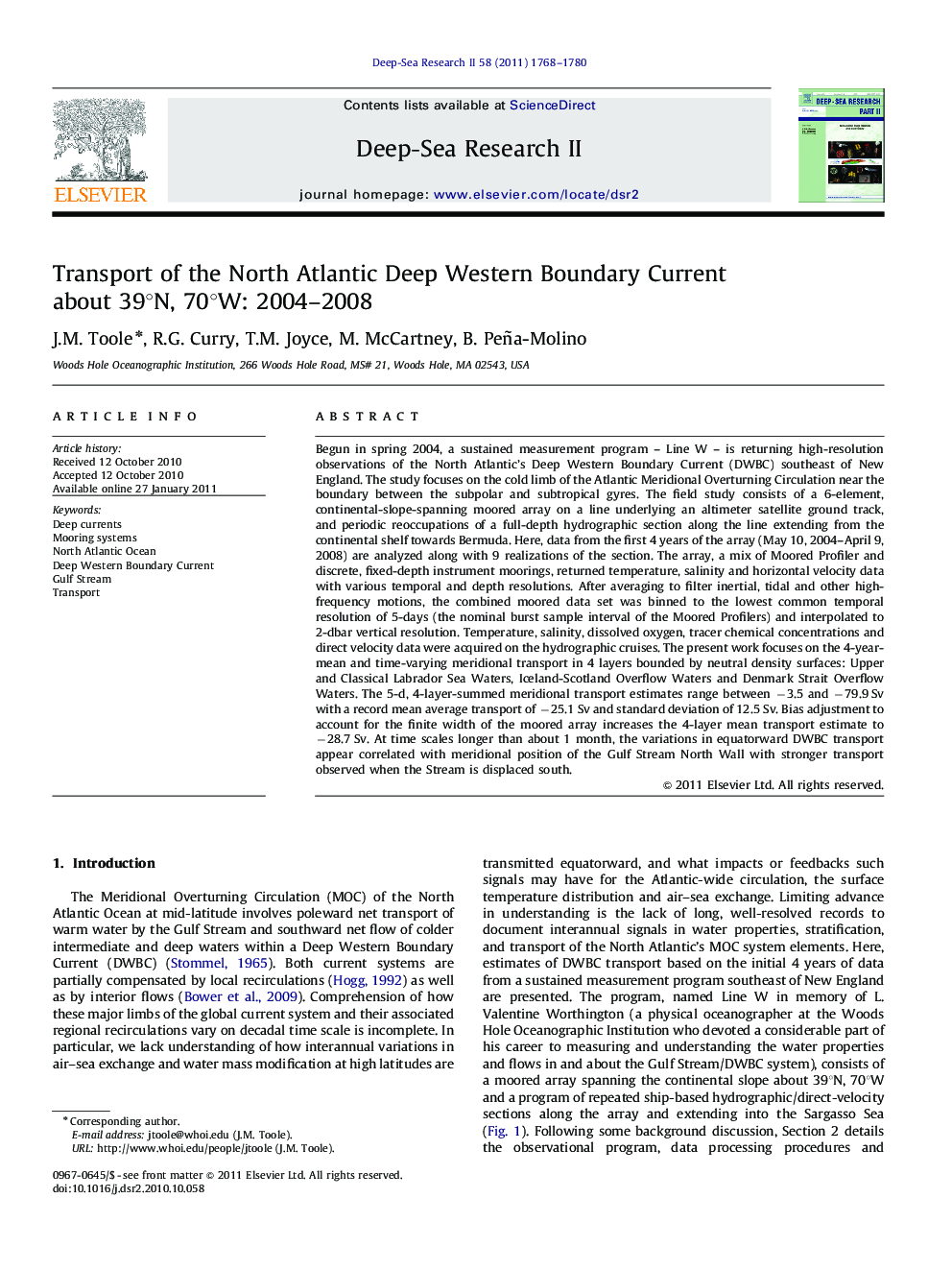 Transport of the North Atlantic Deep Western Boundary Current about 39°N, 70°W: 2004–2008