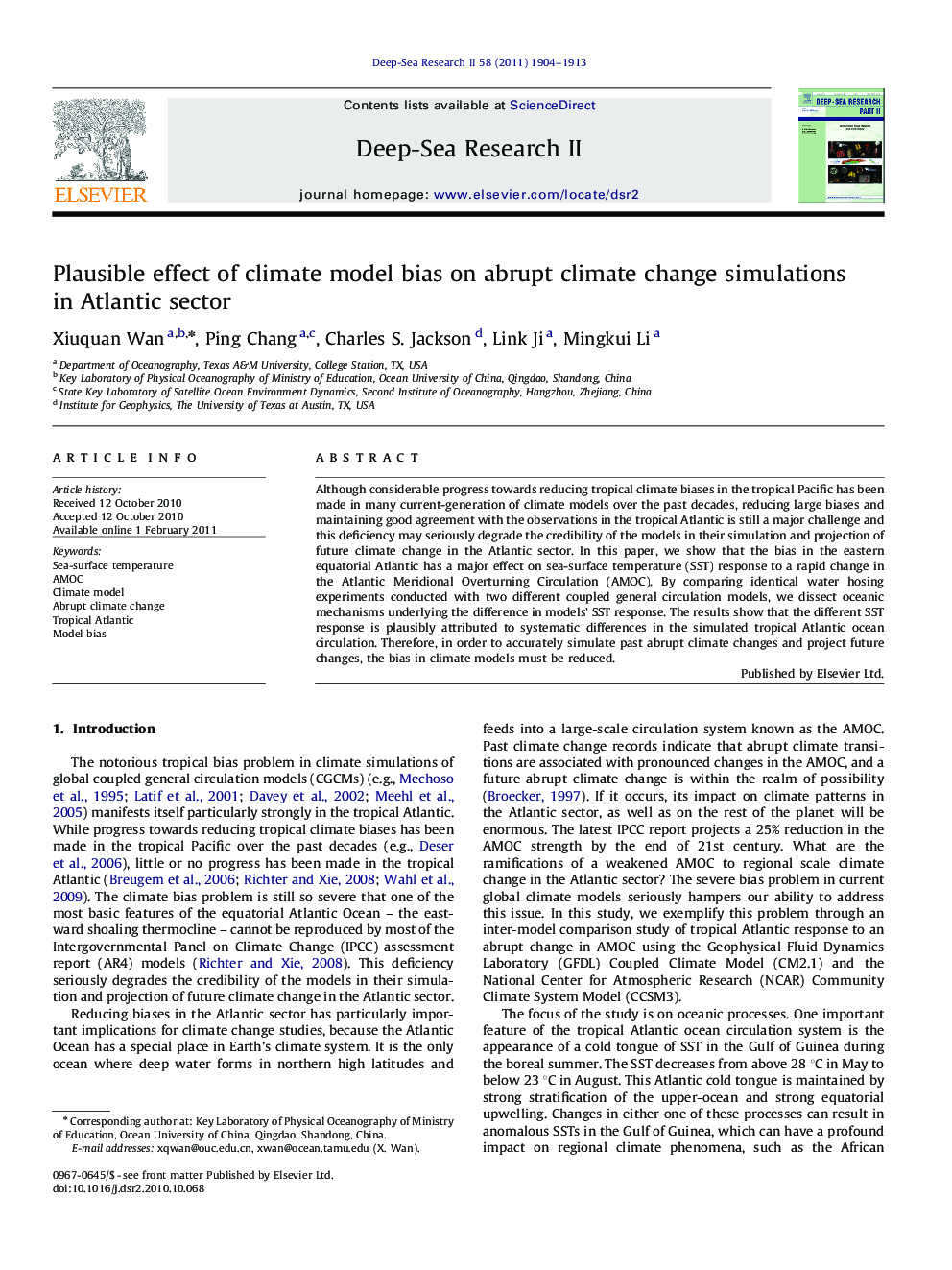 Plausible effect of climate model bias on abrupt climate change simulations in Atlantic sector