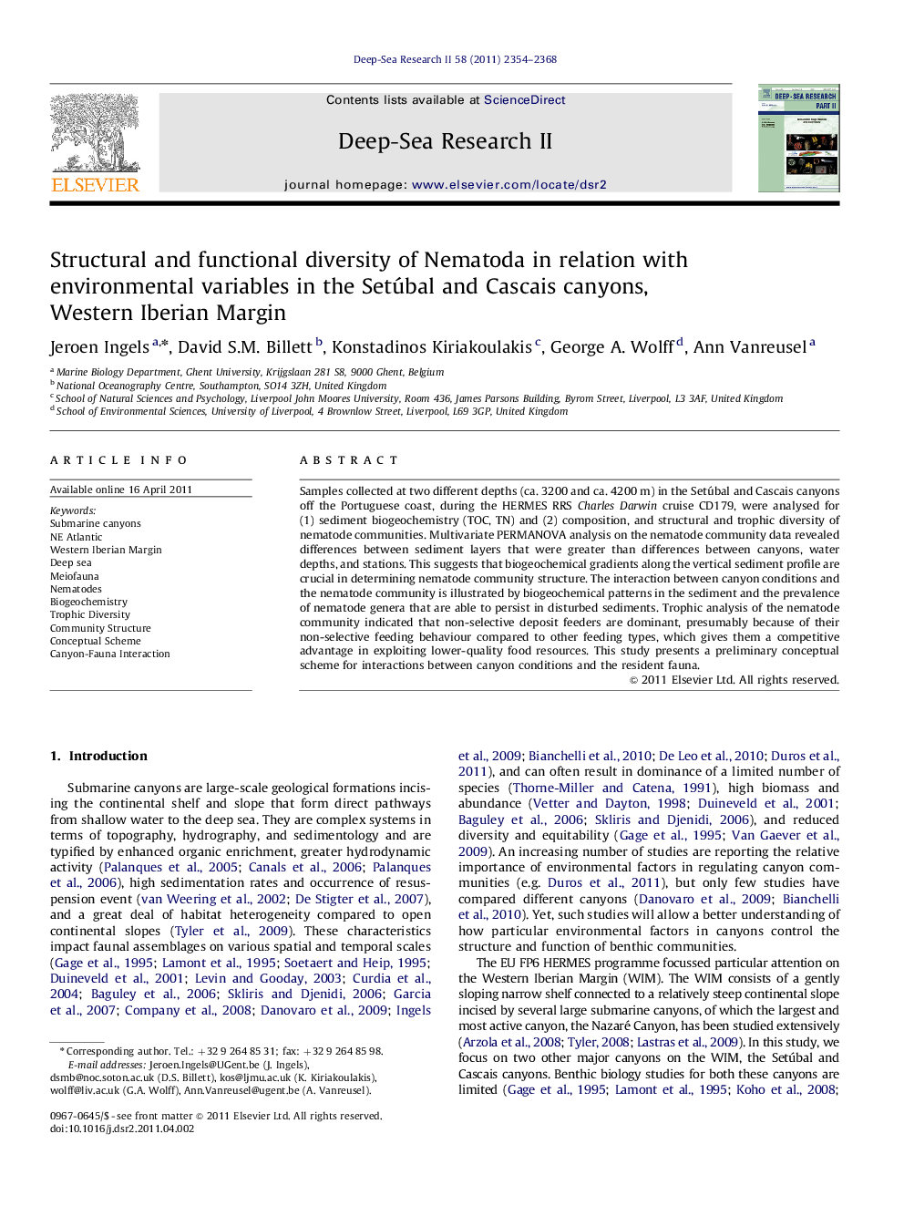 Structural and functional diversity of Nematoda in relation with environmental variables in the Setúbal and Cascais canyons, Western Iberian Margin