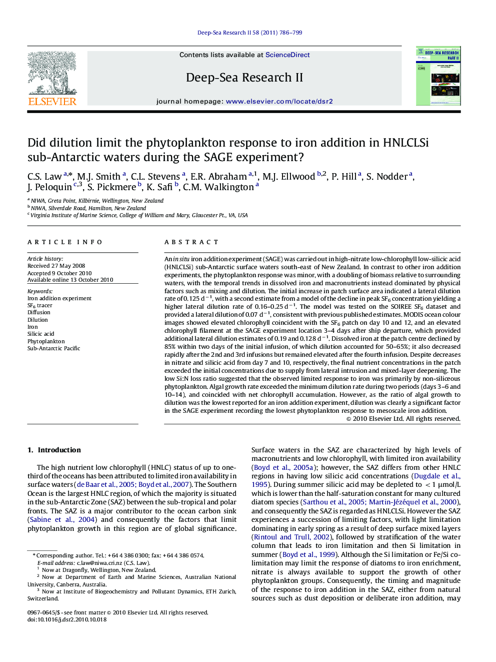 Did dilution limit the phytoplankton response to iron addition in HNLCLSi sub-Antarctic waters during the SAGE experiment?