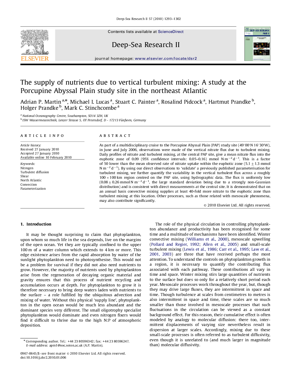 The supply of nutrients due to vertical turbulent mixing: A study at the Porcupine Abyssal Plain study site in the northeast Atlantic