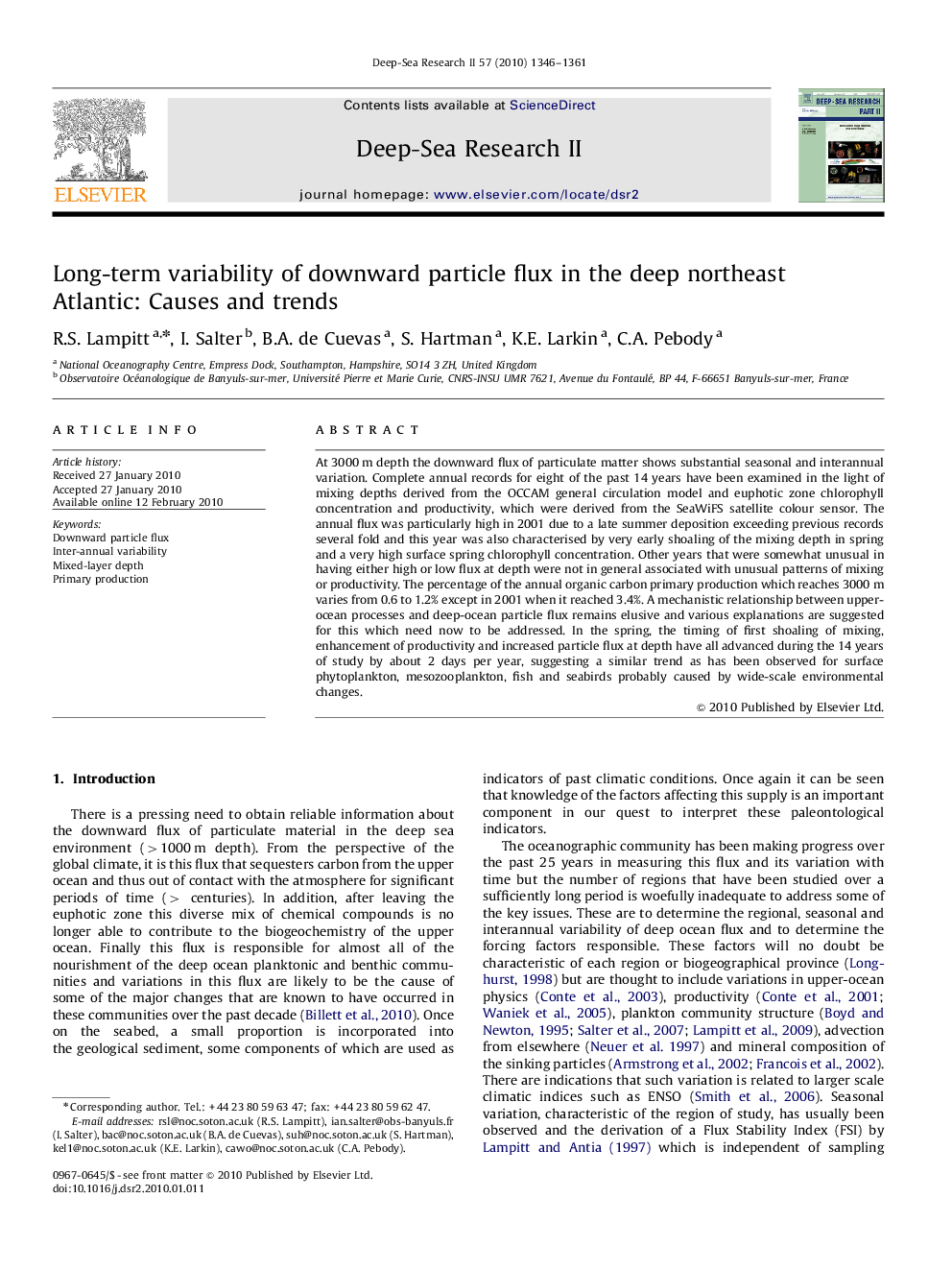 Long-term variability of downward particle flux in the deep northeast Atlantic: Causes and trends