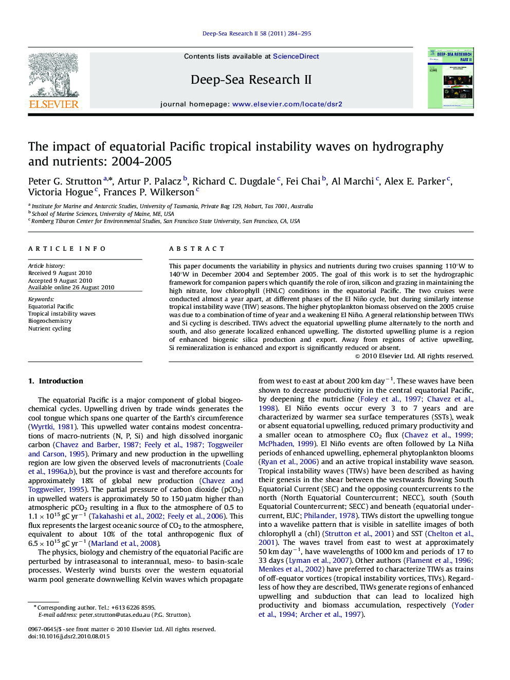 The impact of equatorial Pacific tropical instability waves on hydrography and nutrients: 2004-2005