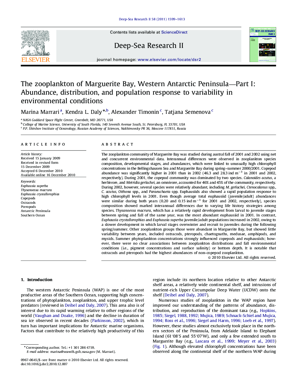 The zooplankton of Marguerite Bay, Western Antarctic Peninsula—Part I: Abundance, distribution, and population response to variability in environmental conditions