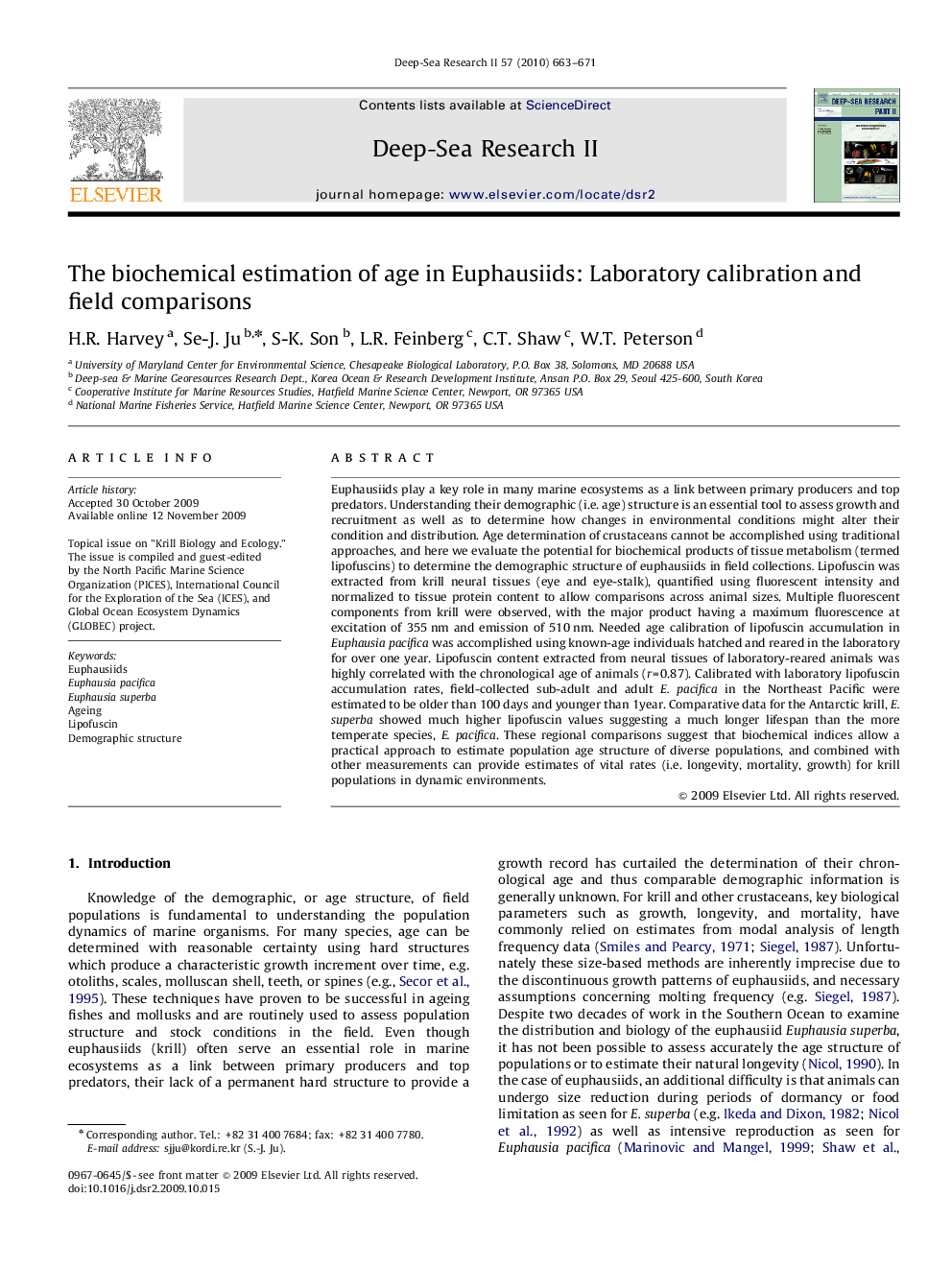 The biochemical estimation of age in Euphausiids: Laboratory calibration and field comparisons