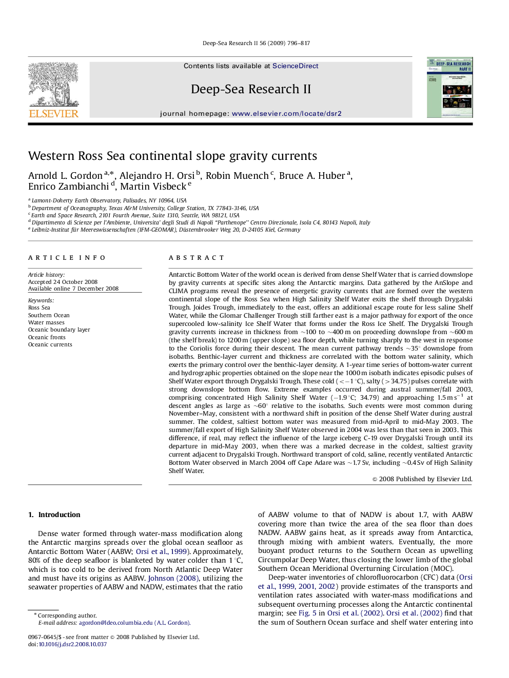 Western Ross Sea continental slope gravity currents