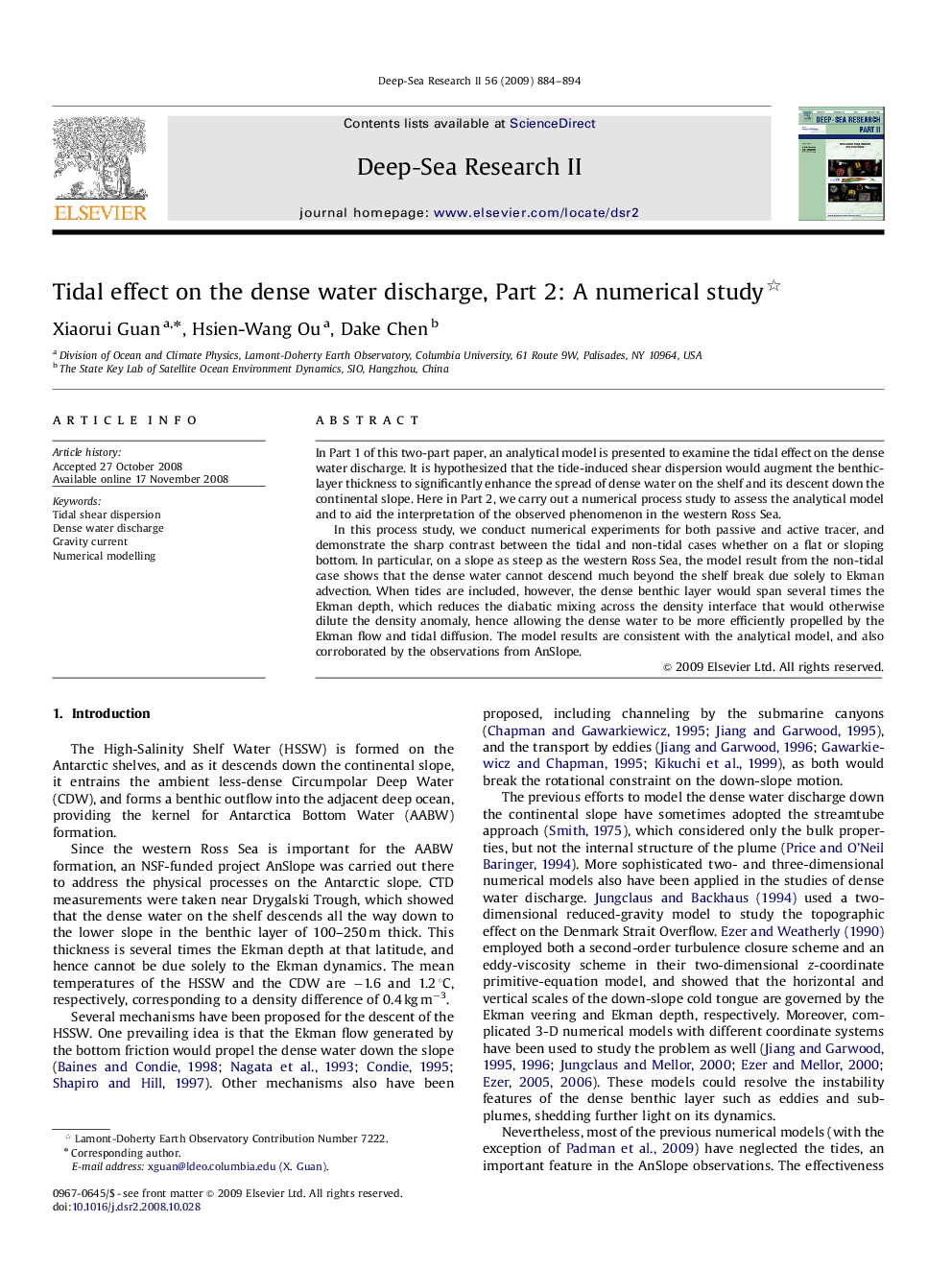 Tidal effect on the dense water discharge, Part 2: A numerical study 