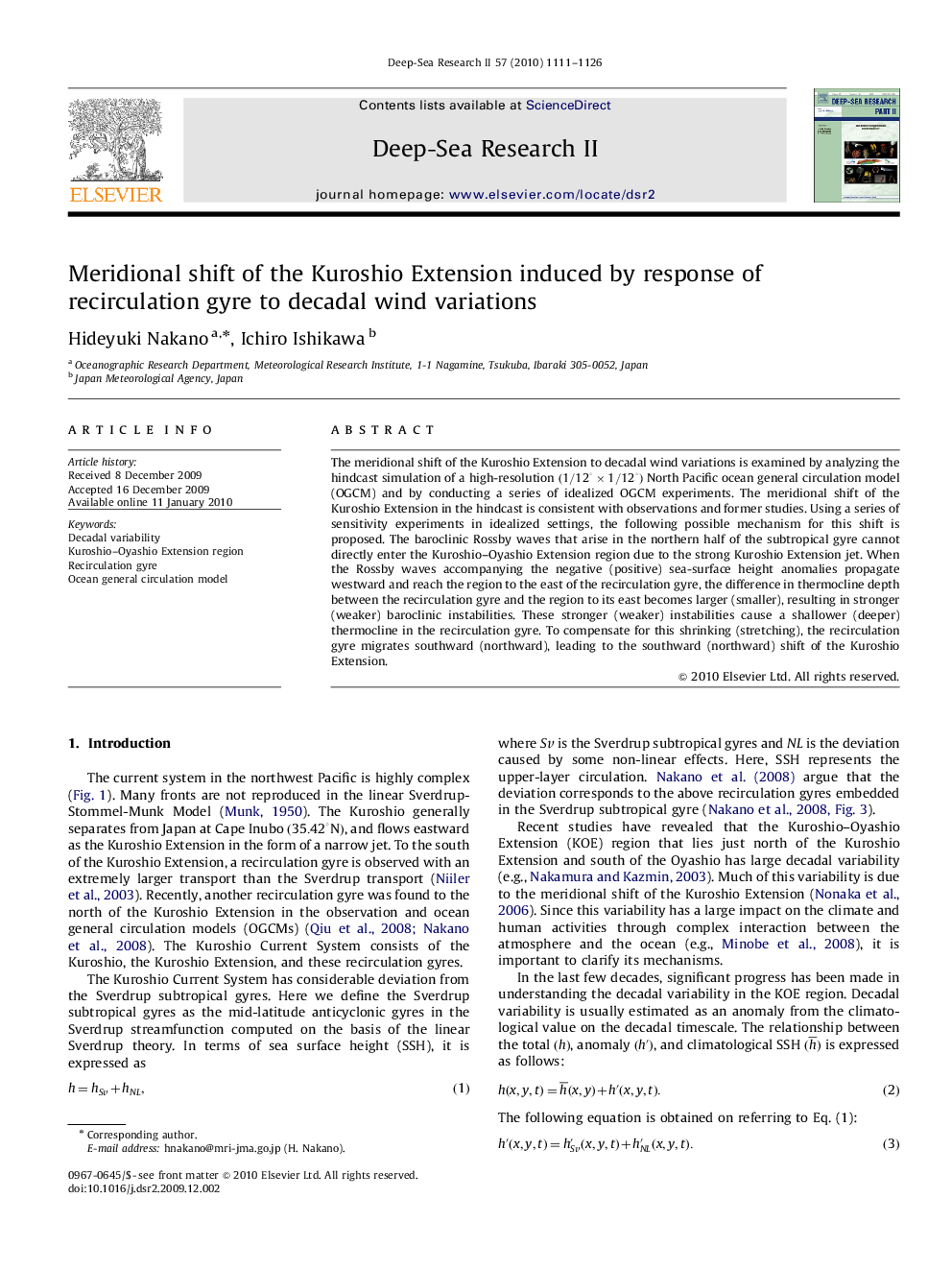 Meridional shift of the Kuroshio Extension induced by response of recirculation gyre to decadal wind variations