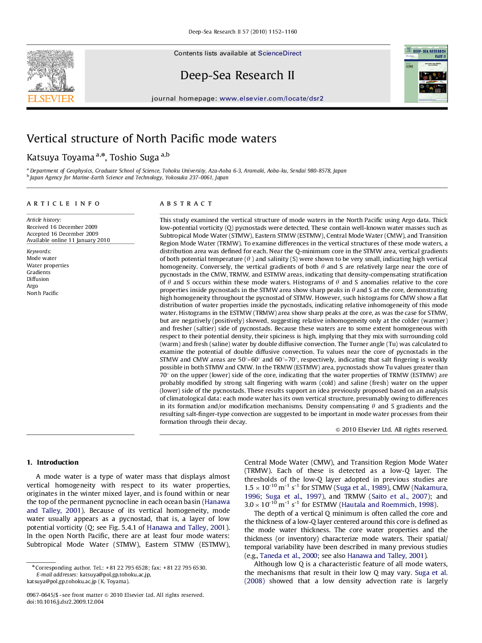 Vertical structure of North Pacific mode waters