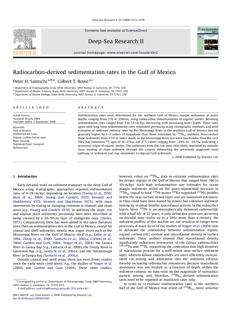 Radiocarbon-derived sedimentation rates in the Gulf of Mexico