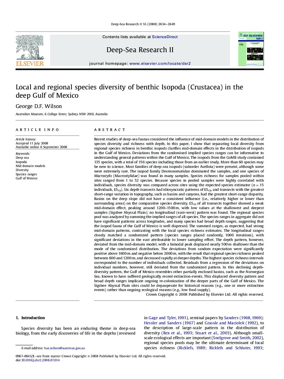 Local and regional species diversity of benthic Isopoda (Crustacea) in the deep Gulf of Mexico