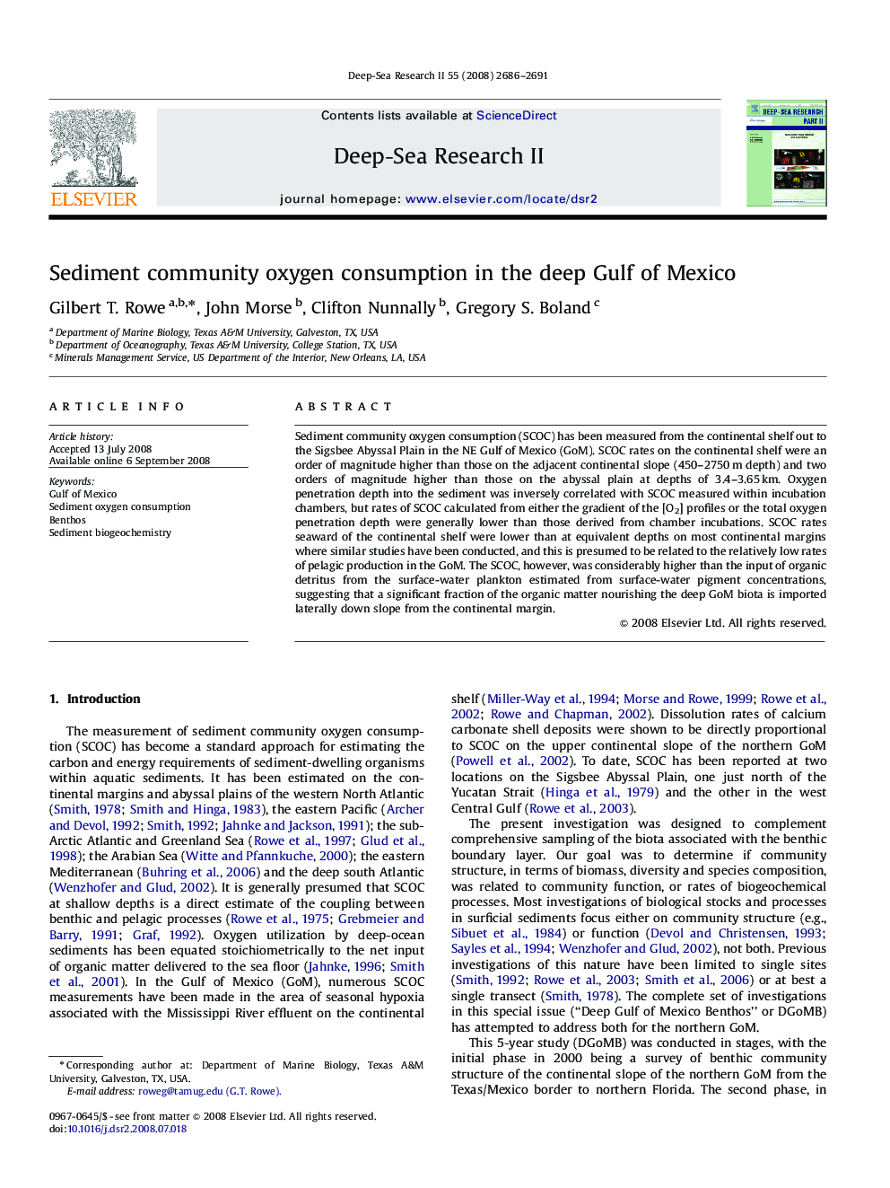 Sediment community oxygen consumption in the deep Gulf of Mexico