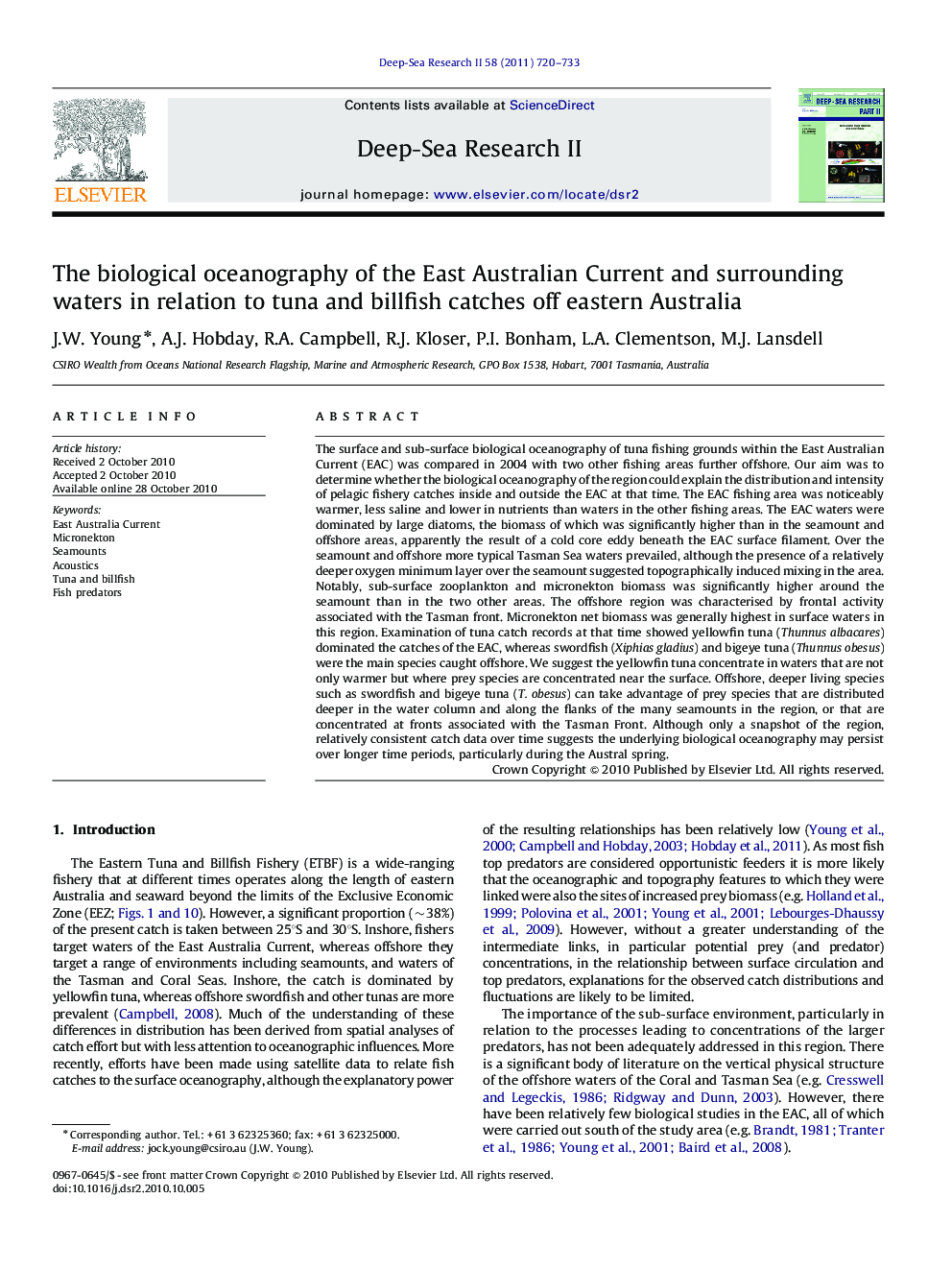 The biological oceanography of the East Australian Current and surrounding waters in relation to tuna and billfish catches off eastern Australia