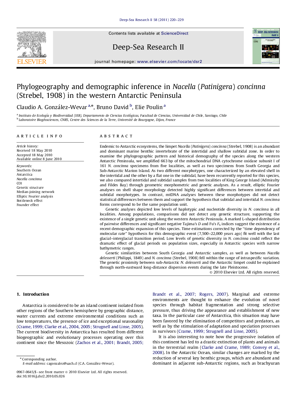 Phylogeography and demographic inference in Nacella (Patinigera) concinna (Strebel, 1908) in the western Antarctic Peninsula