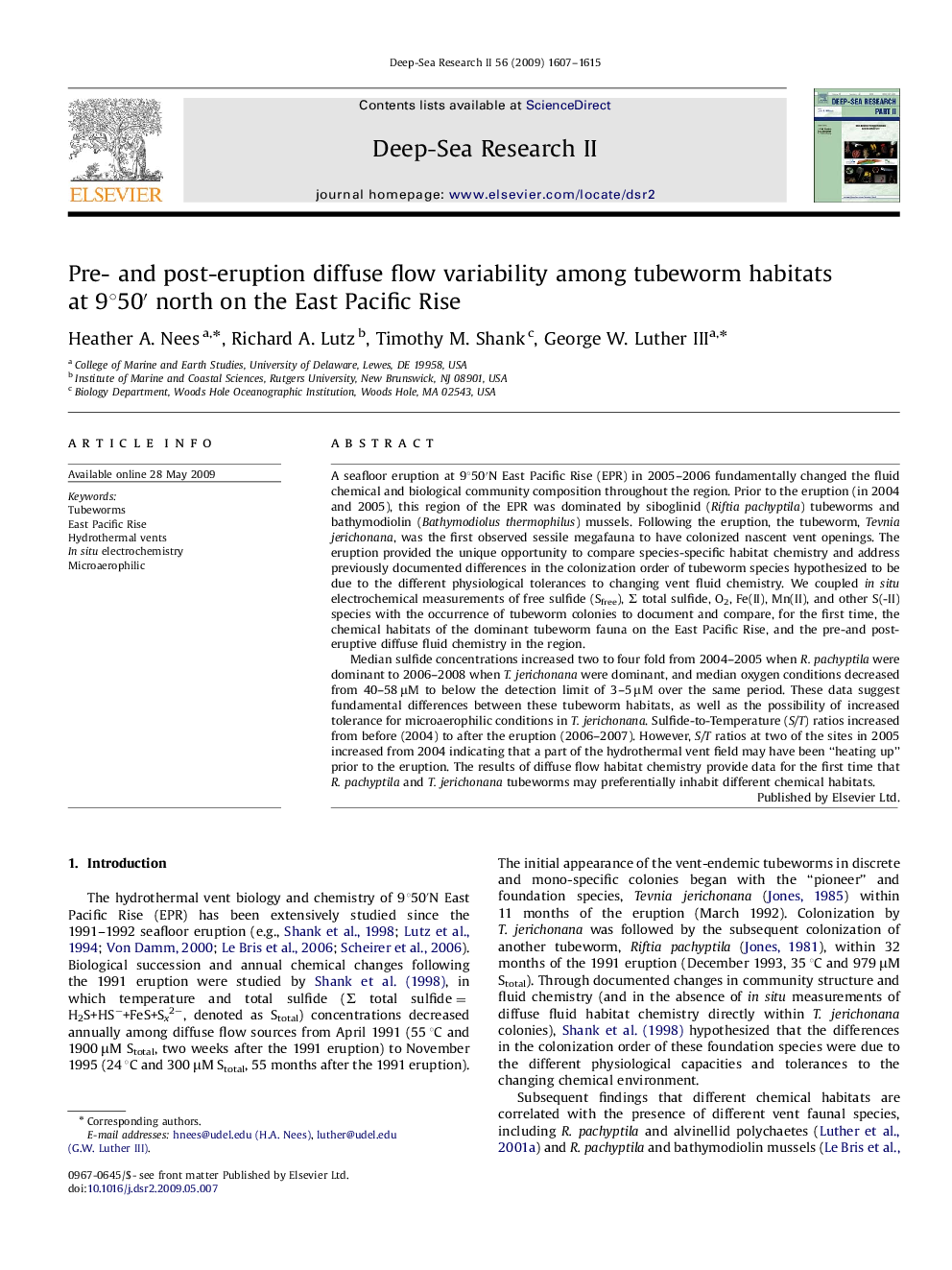 Pre- and post-eruption diffuse flow variability among tubeworm habitats at 9°50′ north on the East Pacific Rise