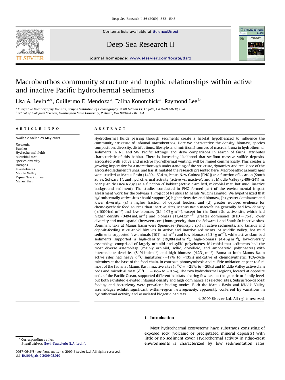 Macrobenthos community structure and trophic relationships within active and inactive Pacific hydrothermal sediments