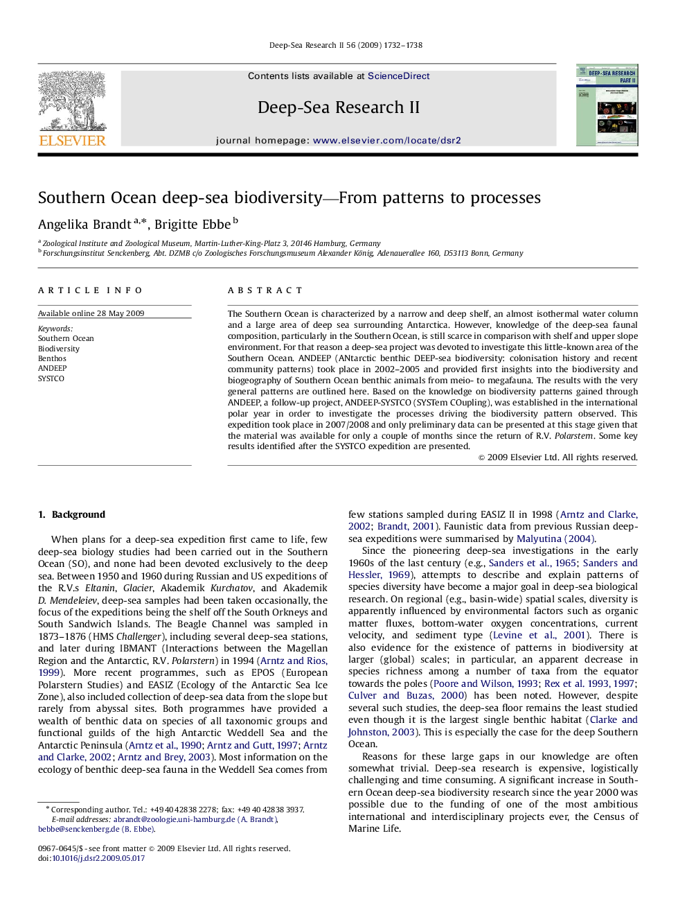 Southern Ocean deep-sea biodiversity—From patterns to processes