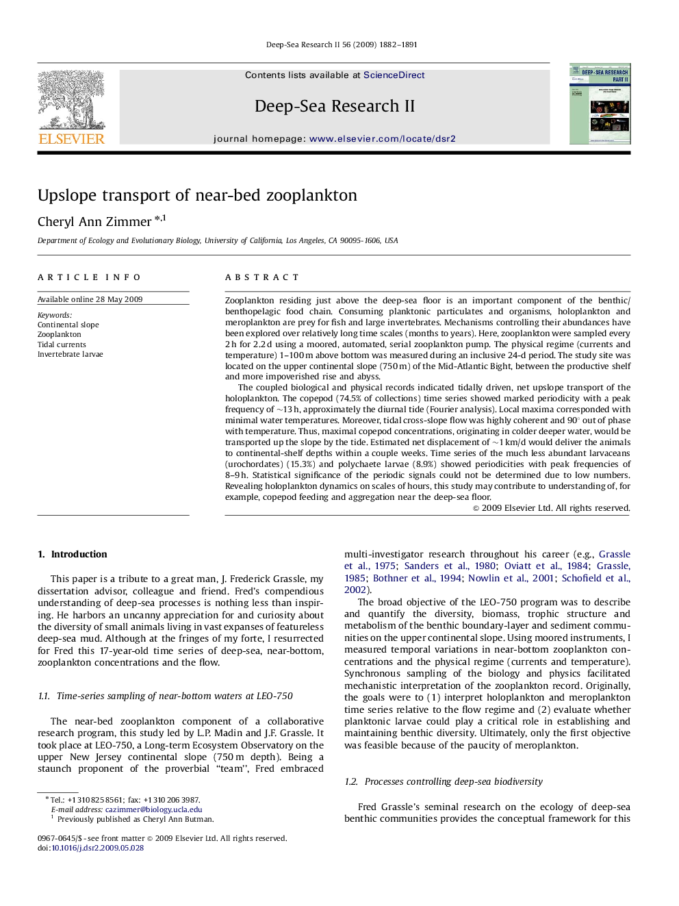 Upslope transport of near-bed zooplankton