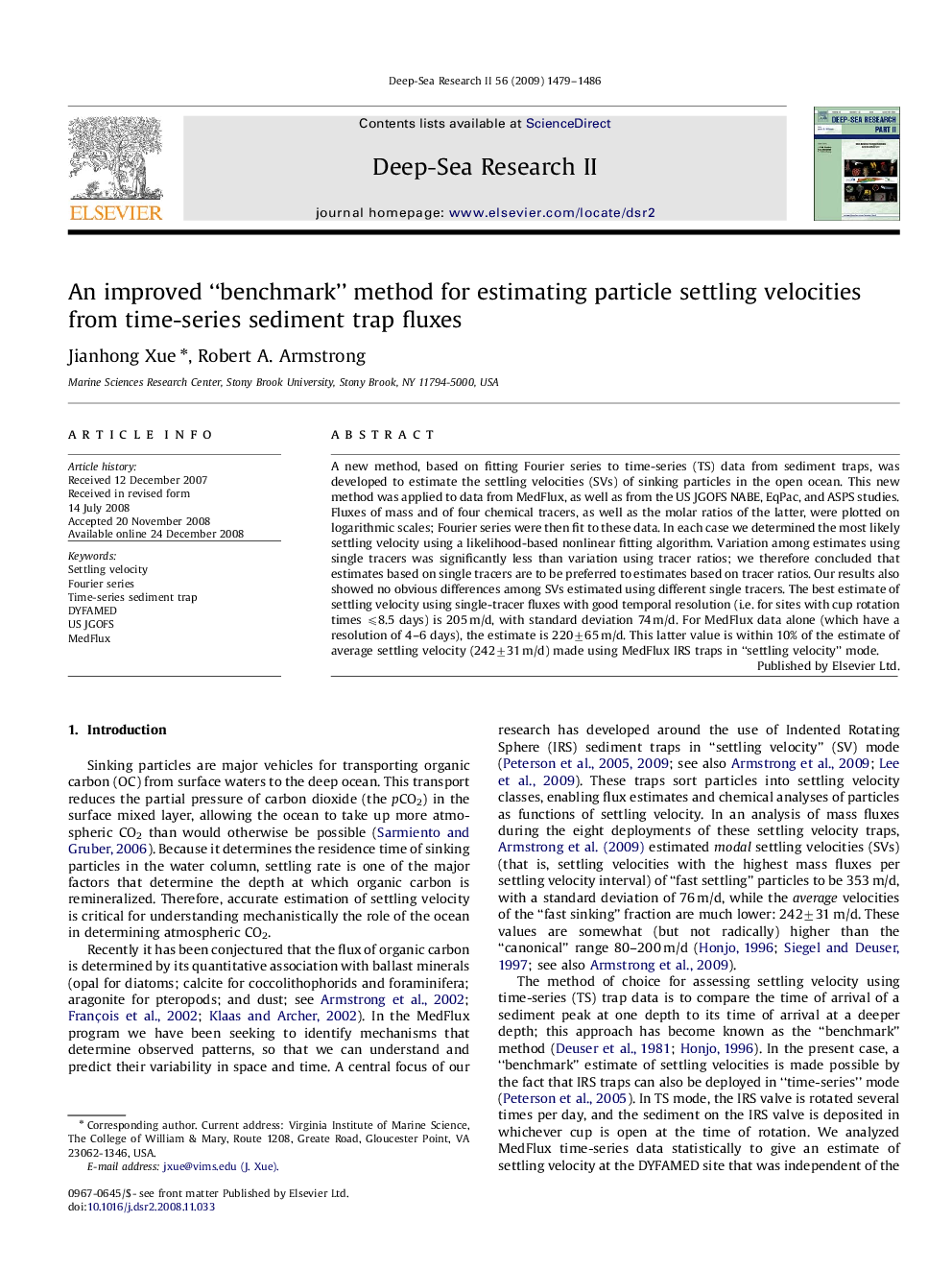 عکس صفحه اول مقاله: An improved “benchmark” method for estimating particle settling velocities from time-series sediment trap fluxes An improved “benchmark” method for estimating particle settling velocities from time-series sediment trap fluxes