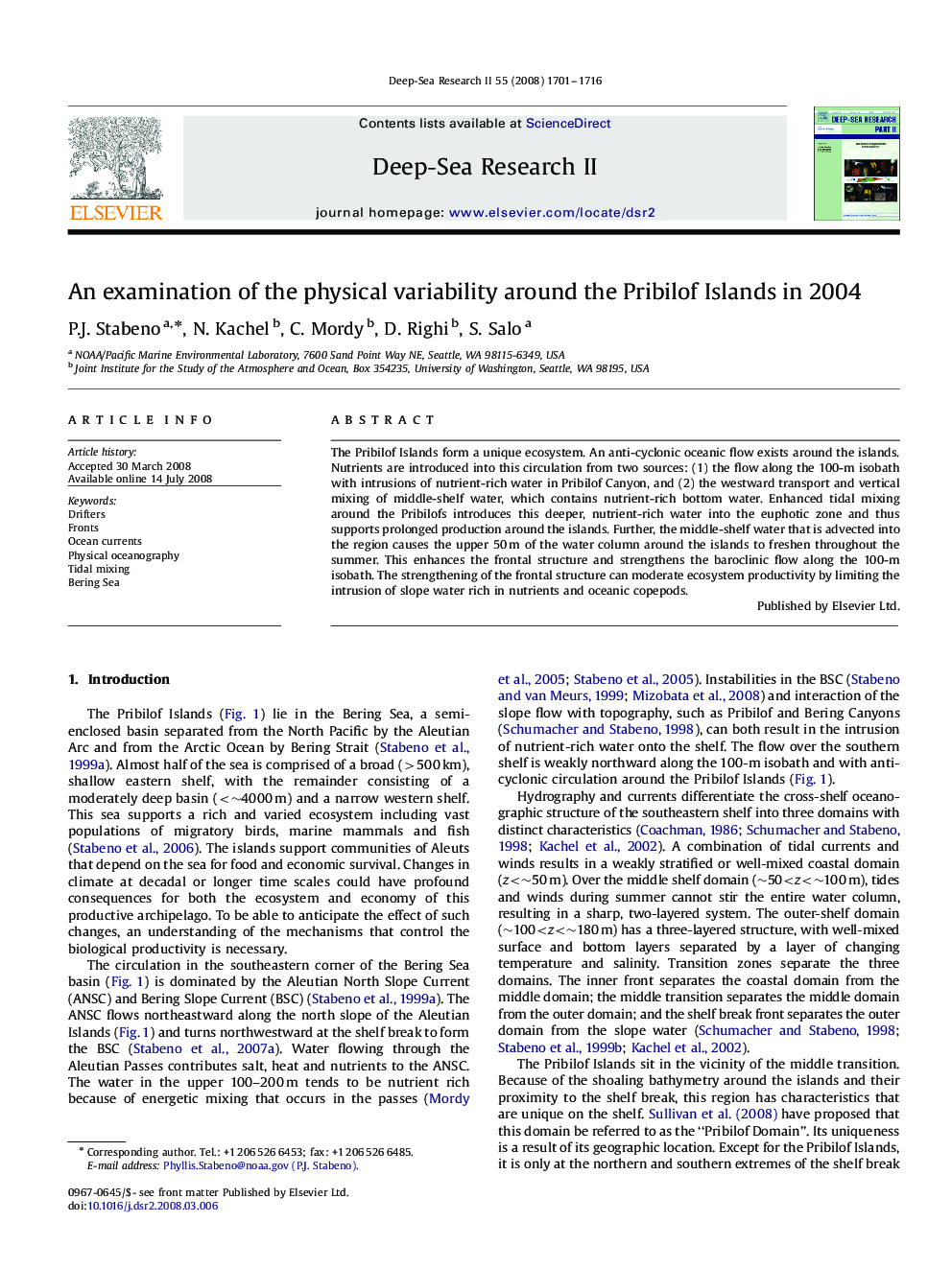 An examination of the physical variability around the Pribilof Islands in 2004