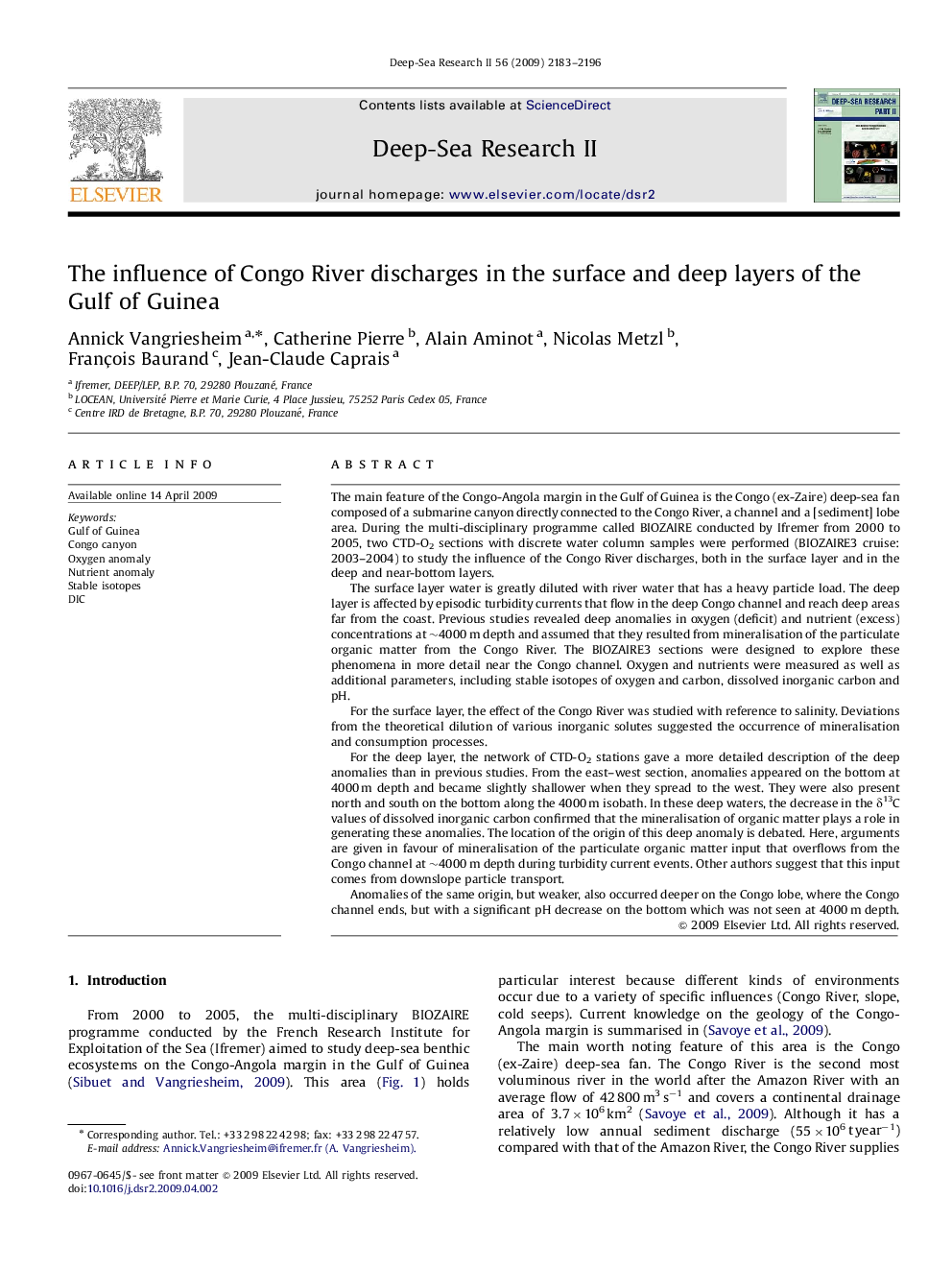 The influence of Congo River discharges in the surface and deep layers of the Gulf of Guinea