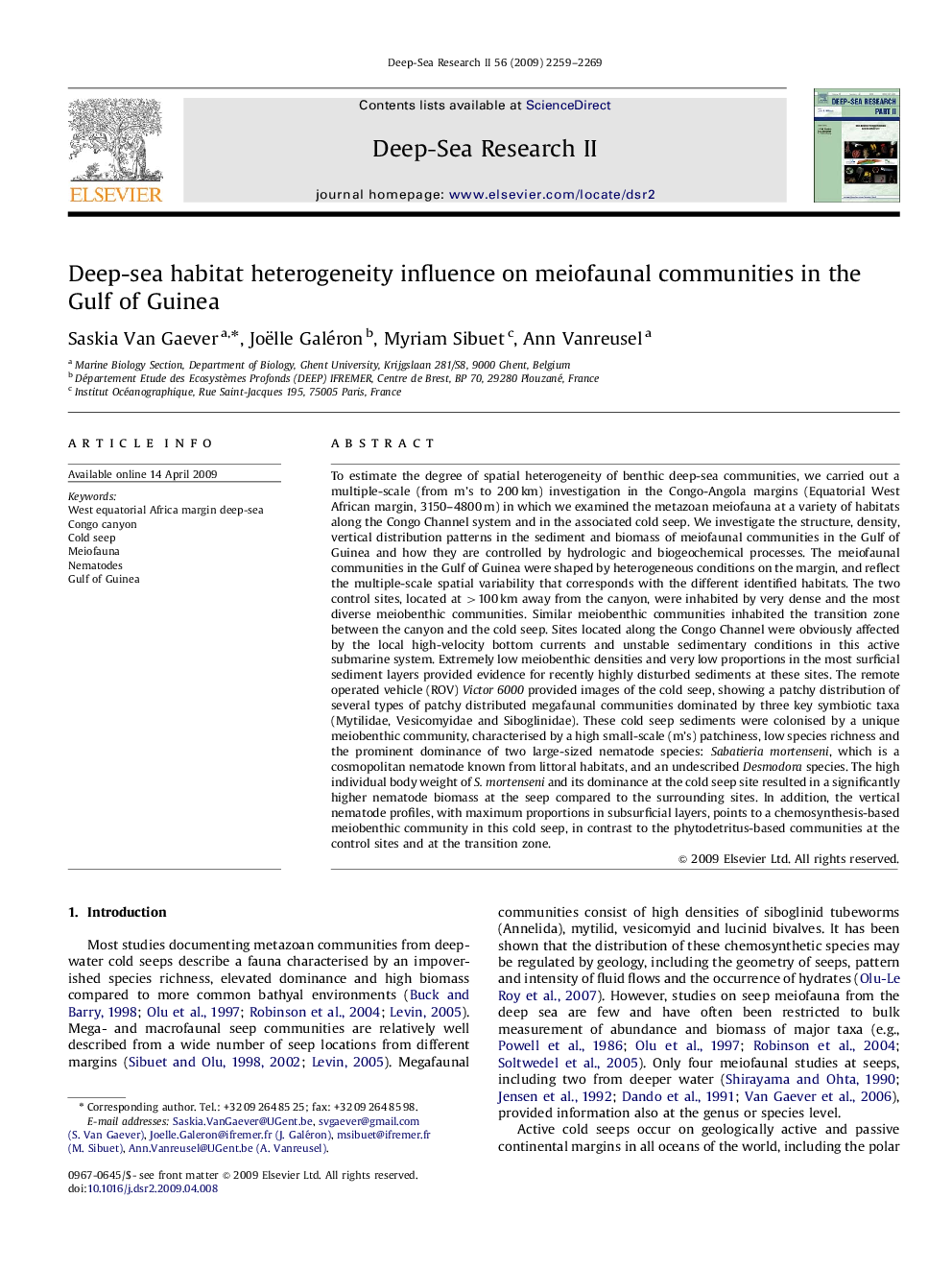 Deep-sea habitat heterogeneity influence on meiofaunal communities in the Gulf of Guinea