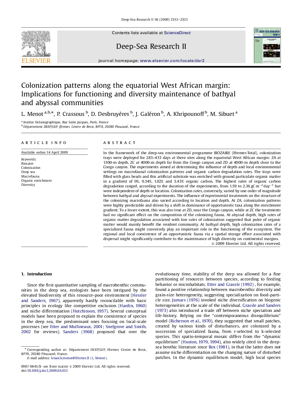 Colonization patterns along the equatorial West African margin: Implications for functioning and diversity maintenance of bathyal and abyssal communities