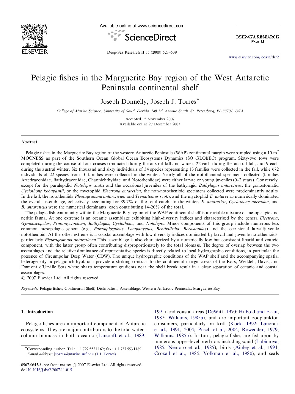 Pelagic fishes in the Marguerite Bay region of the West Antarctic Peninsula continental shelf