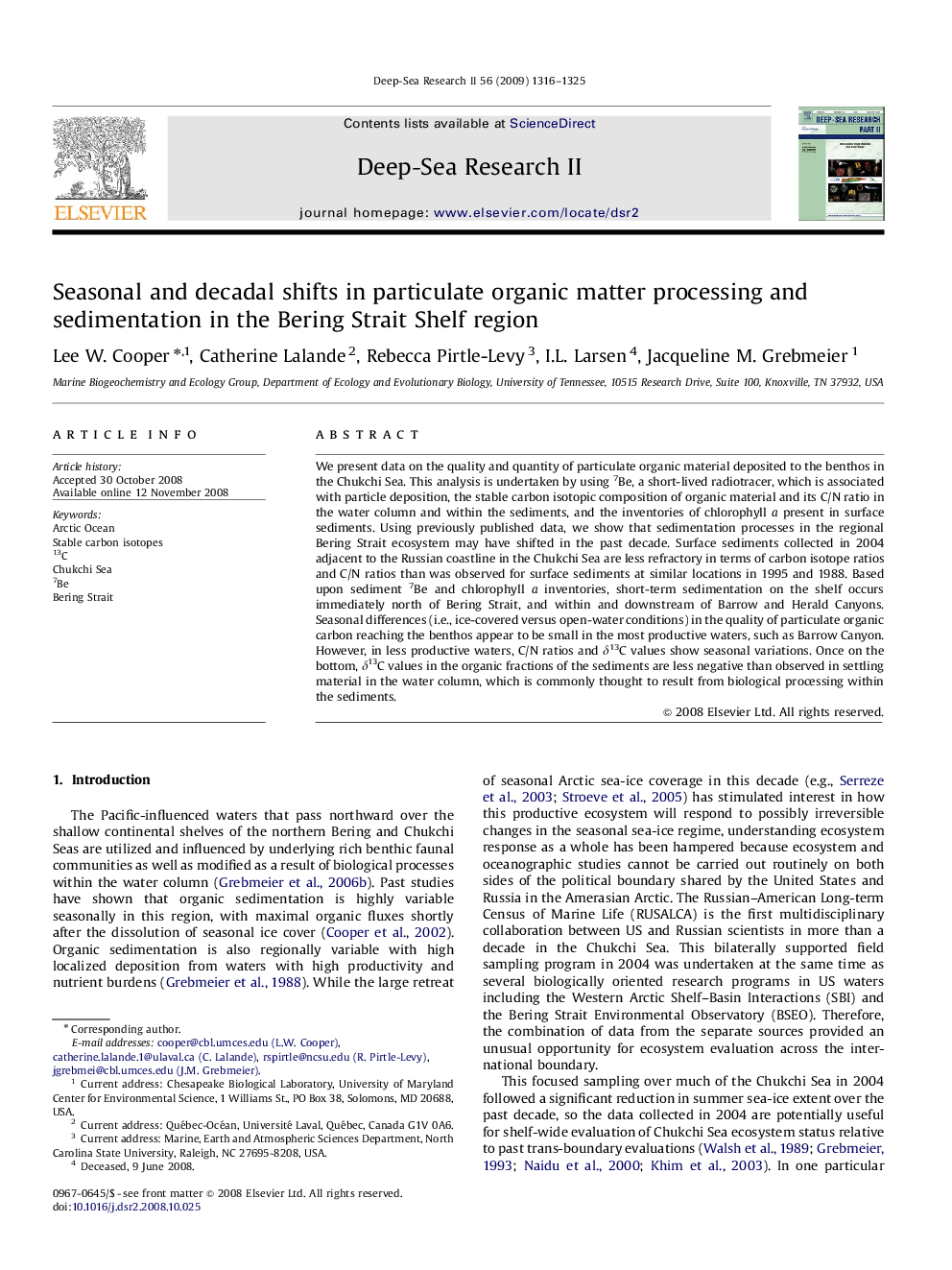 Seasonal and decadal shifts in particulate organic matter processing and sedimentation in the Bering Strait Shelf region