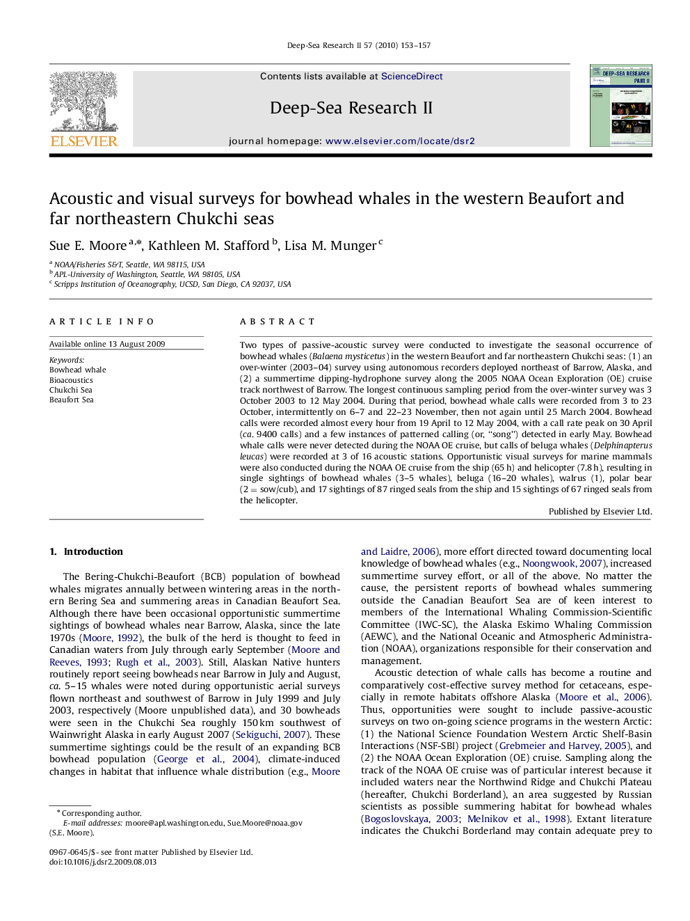 Acoustic and visual surveys for bowhead whales in the western Beaufort and far northeastern Chukchi seas